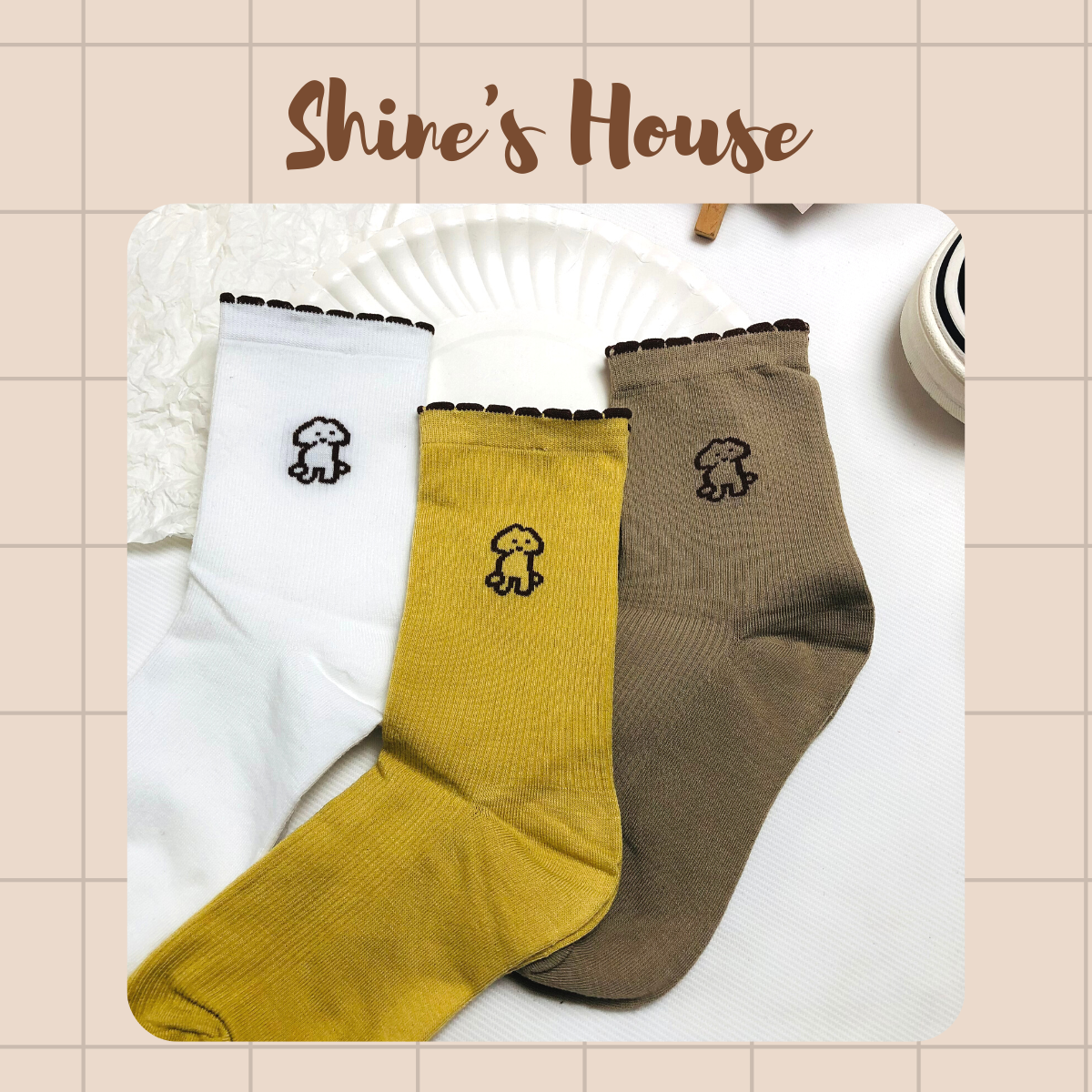 Tất cổ cao, vớ cổ cao hình cún ngồi thời trang, chất liệu cotton