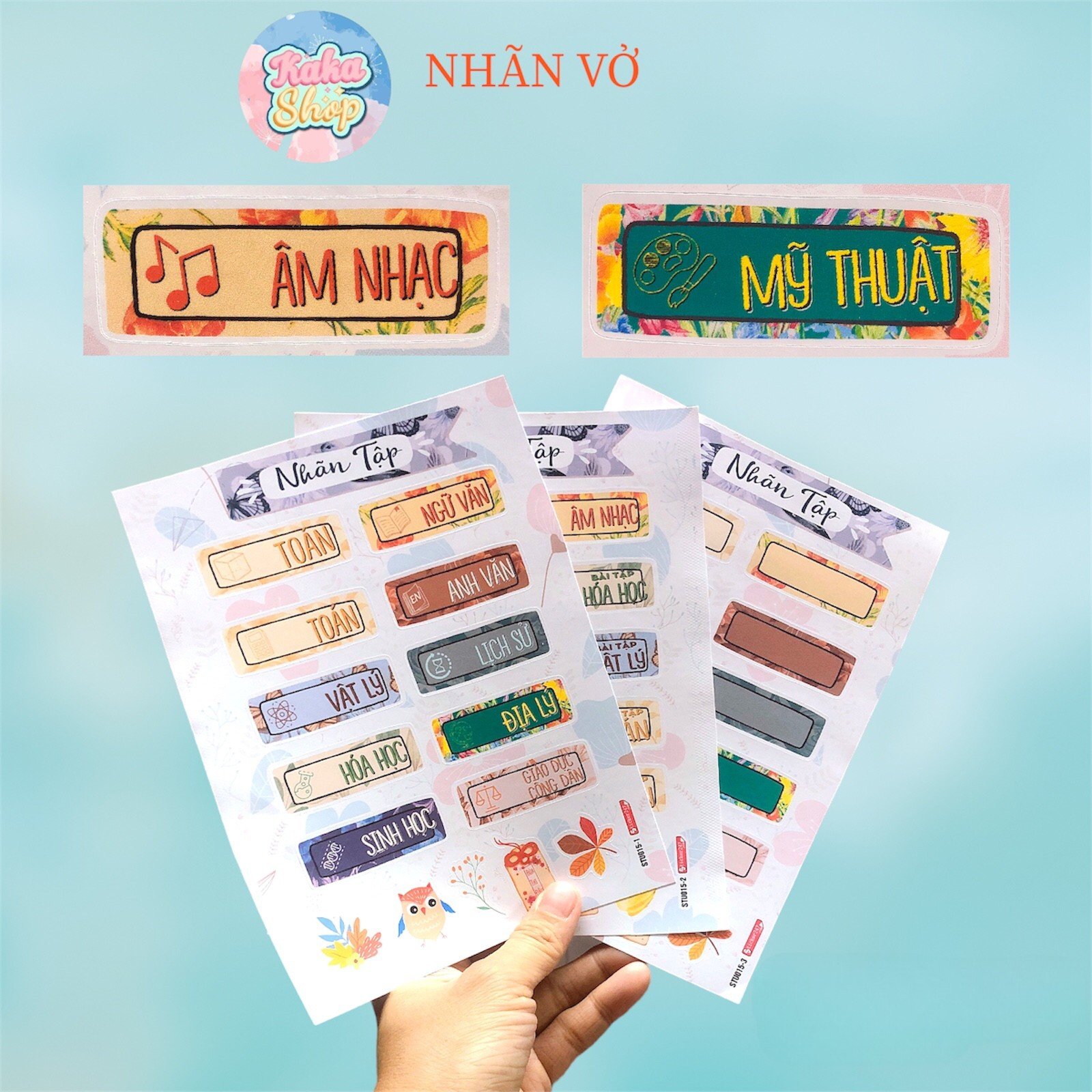 Decal nhãn vở, nhãn tập ✨ nhãn dán tập, sách, vở gồm 10 nhãn môn học kèm 5 nhãn trang trí mini.