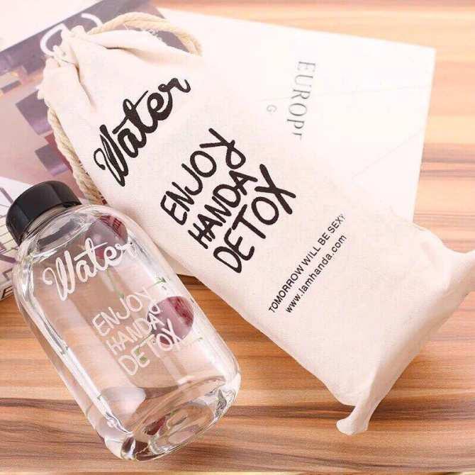 Bình nước thủy tinh pongdang túi vải 600ml