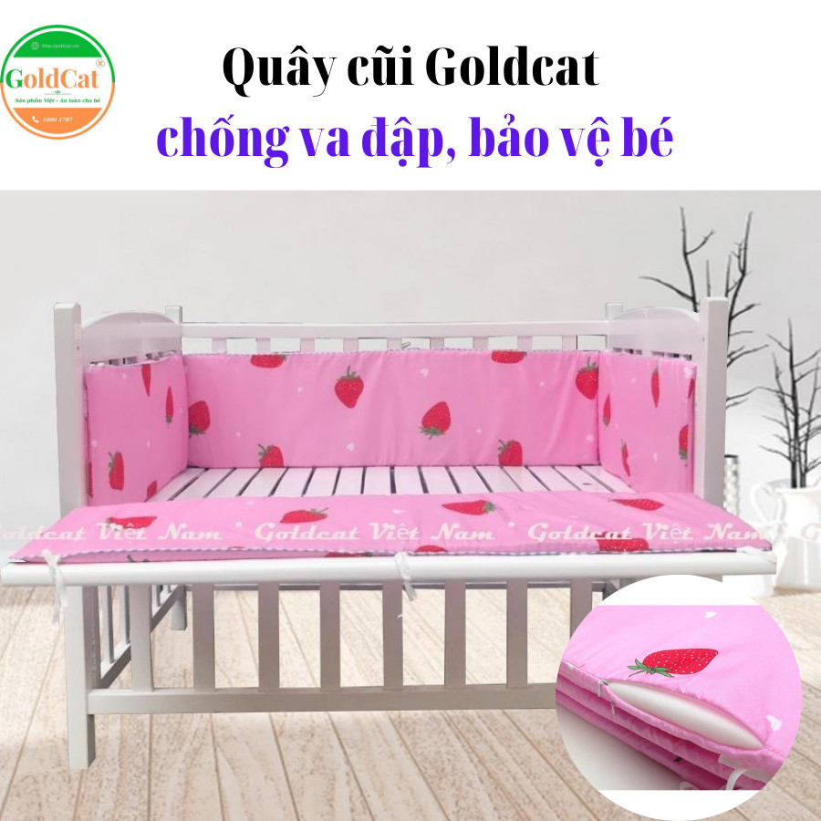 Quây cũi cho bé kèm ga vải cho cũi goldcat chất liệu cotton thô lụa, cắt may theo yêu cầu, không gây kích ứng cho da bé