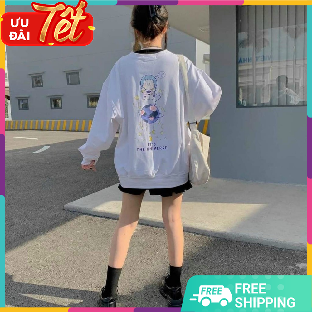 ÁO SWEATER NỮ FORM RỘNG IN HÌNH PHI HÀNH GIA UNIVERSE SIÊU ĐẸP, ÁO KHOÁC NỮ KHÔNG NÓN CHỐNG NẮNG HÚT ẨM(Freeshipmax)