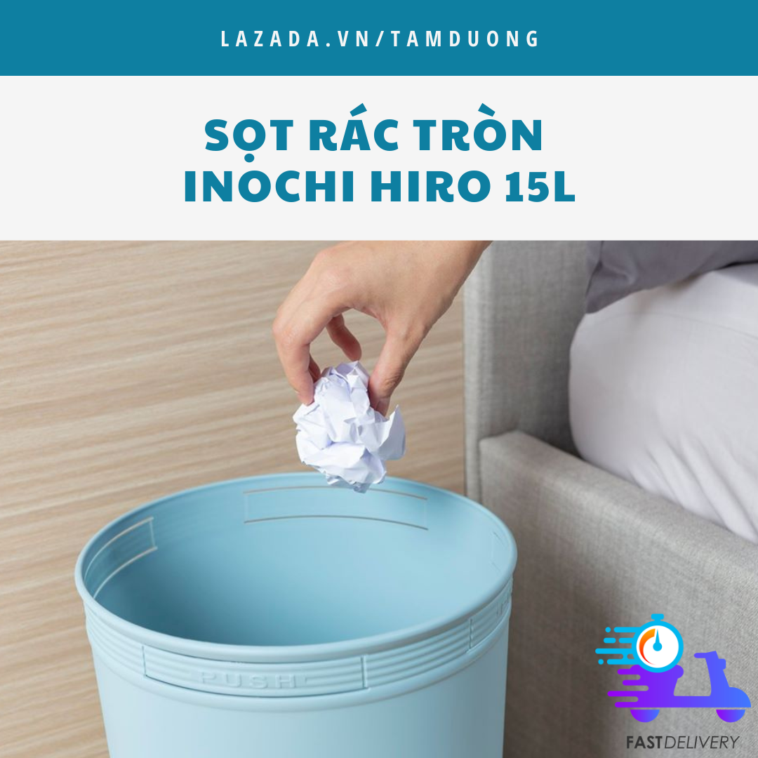 Sọt rác tròn Inochi 15L (công nghệ ion Ag+ giúp kháng khuẩn khử mùi, giảm mùi khi sử dụng) [HCM-Giao hoả tốc 2h]