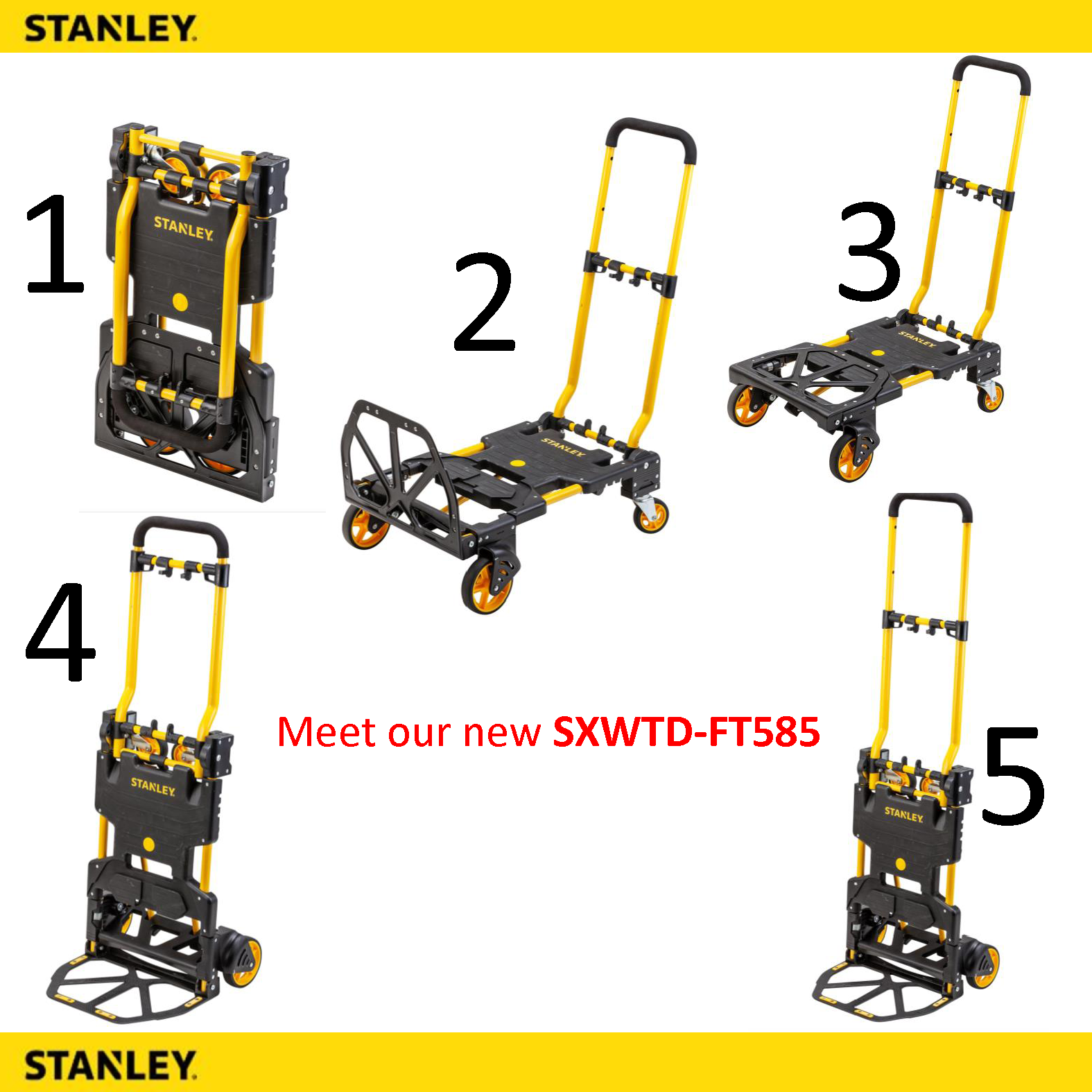Xe đẩy hàng đa năng Stanley FT585 chuyển đổi 2 bánh và 4 bánh tải trọng 137kg