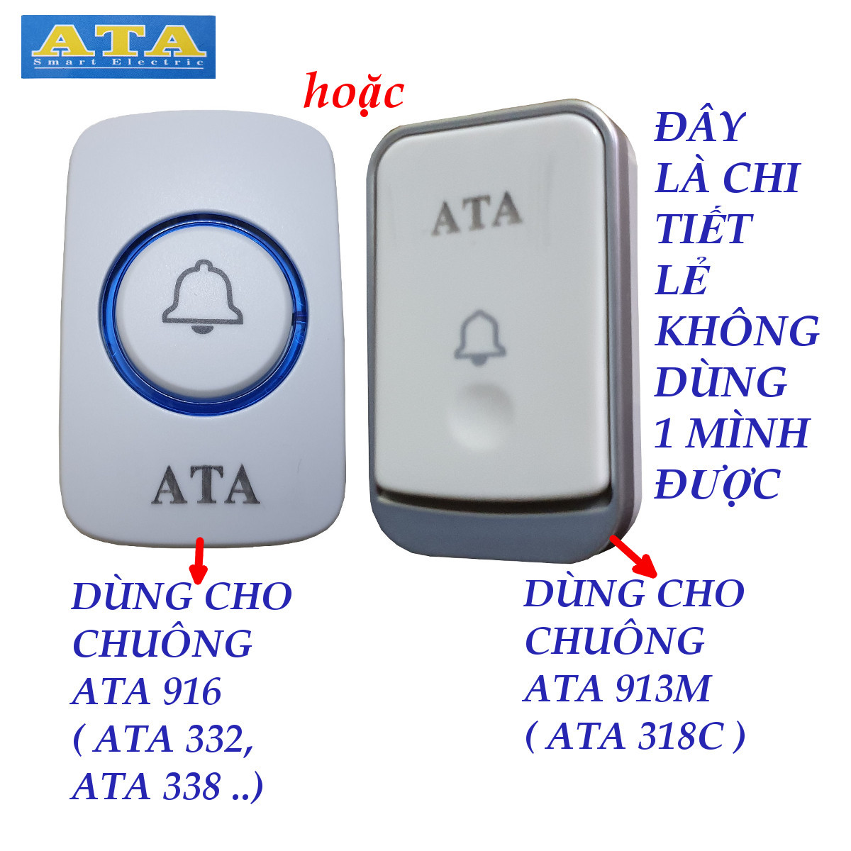 Chi tiết nút nhấn lẻ của chuông cửa không dây ATA AT-913M hoặc AT-916 ( không sử dụng 1 mình được)