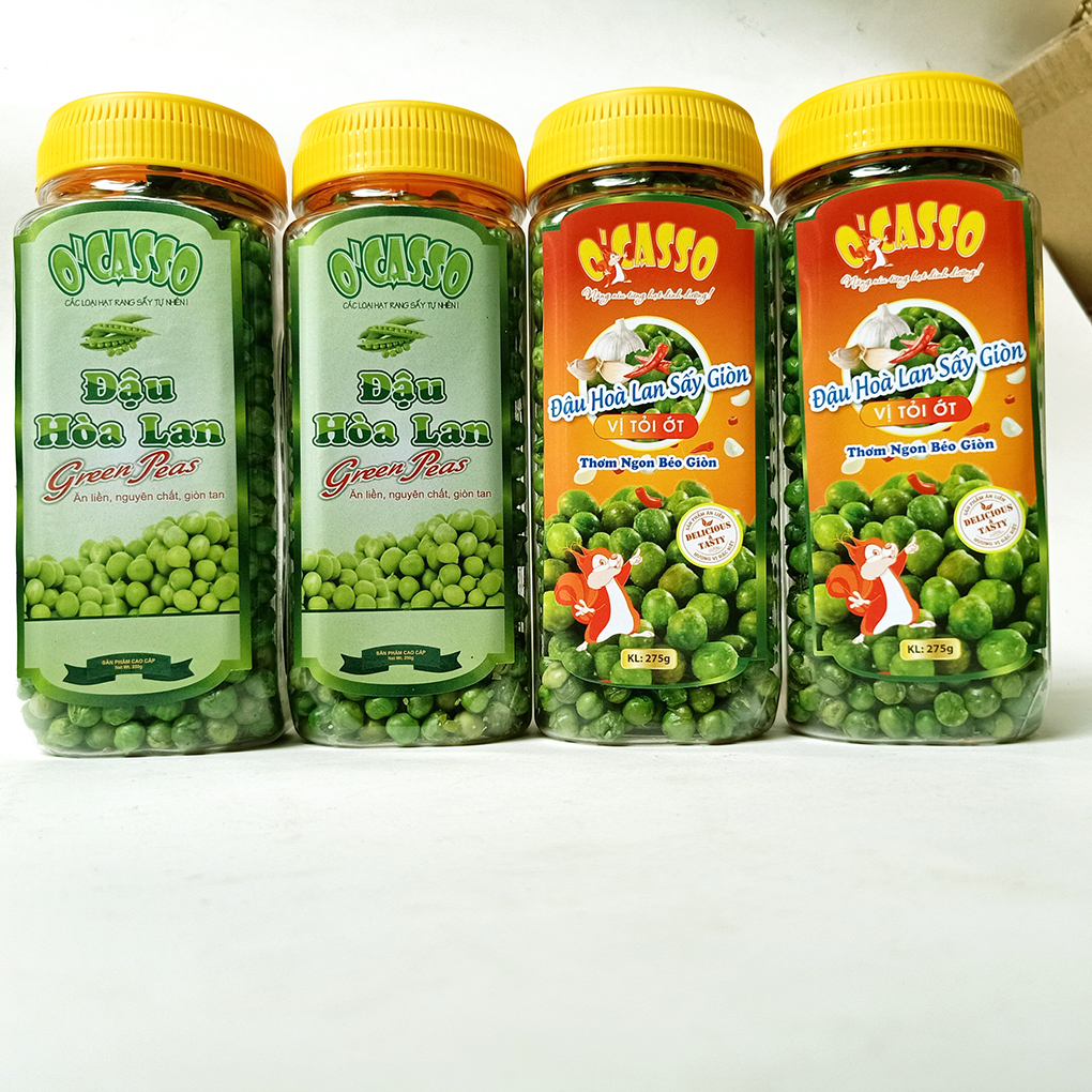 Combo 4 hộp đậu hòa lan sấy giòn vị tỏi ớt + đậu hà lan sấy giòn vị muối ocasso
