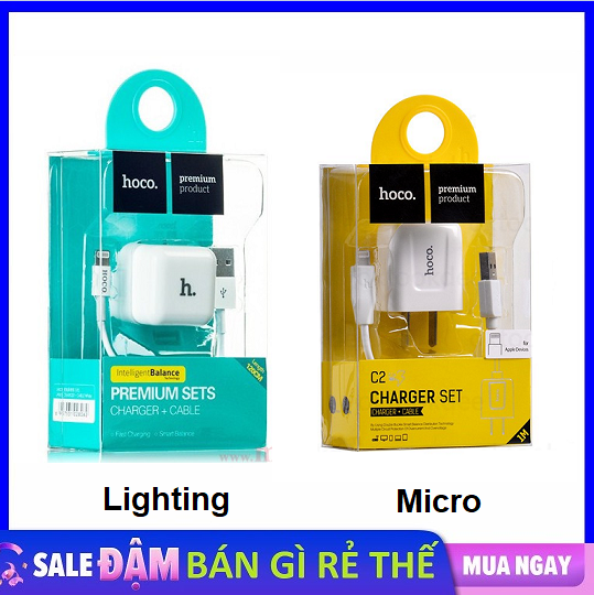 Bộ cáp và cốc sạc hoco c2 2.1a - cổng micro và lighting