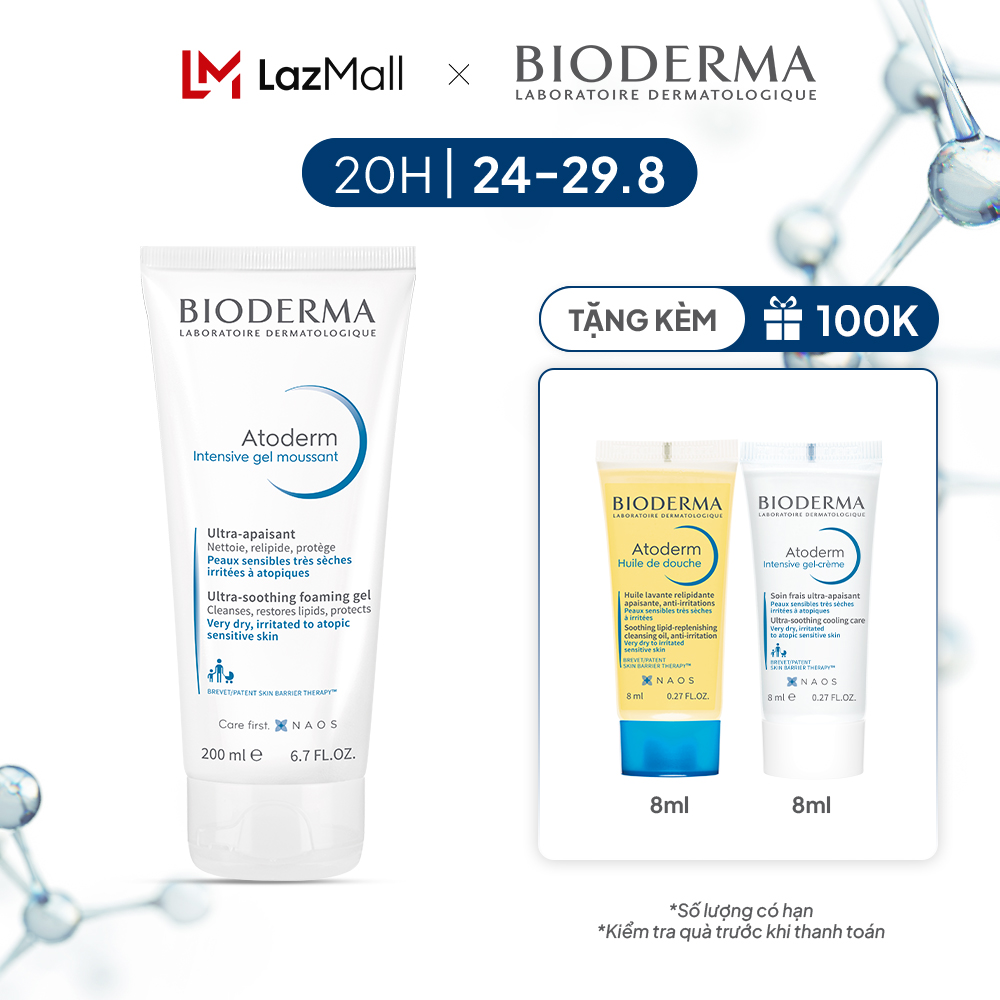 Gel làm sạch dịu nhẹ cho da rất khô và viêm da cơ địa Bioderma Atoderm Intensive Gel Moussant - 200ml