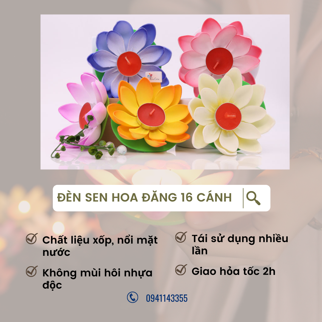 HCM Đèn hoa sen DIY Đèn nến thả nước Đèn Trung thu Đèn hoa đăng Đèn nến 16 cánh Cúng Rằm Vu Lan Đèn hoa trang trí đã gồm nến