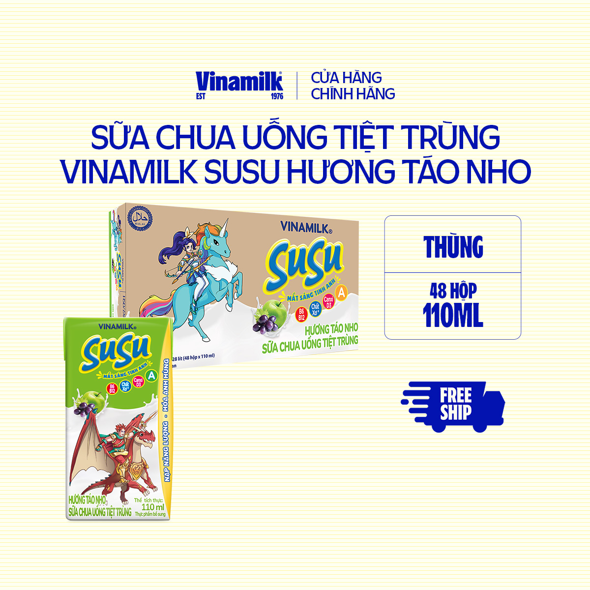 Sữa Chua Uống Tiệt Trùng Vinamilk SuSu Táo Nho - Thùng 48 hộp 110ml