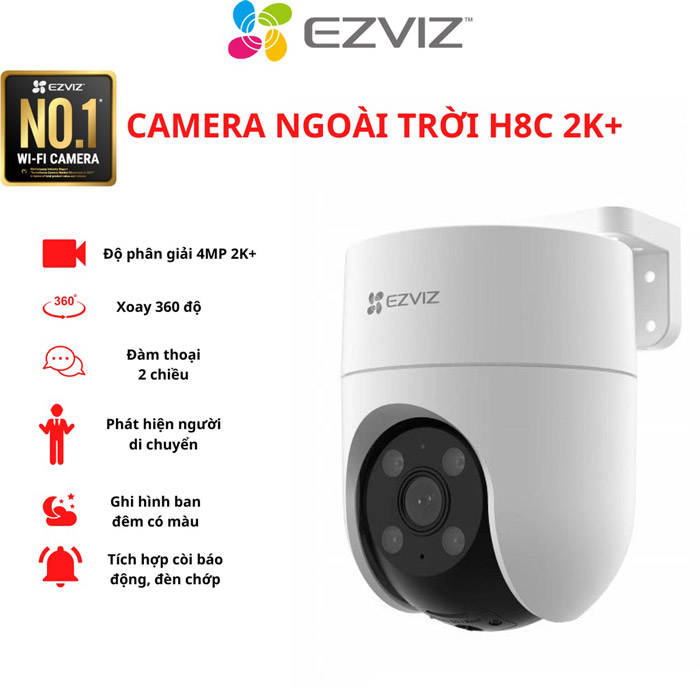 Camera Ngoài Trời H8C 2MP/4Mp - Đèn Còi Báo Động - Màu Ban Đêm - Đàm Thoại 2 Chiều - Xoay 360 Độ - Chính hãng Ezviz