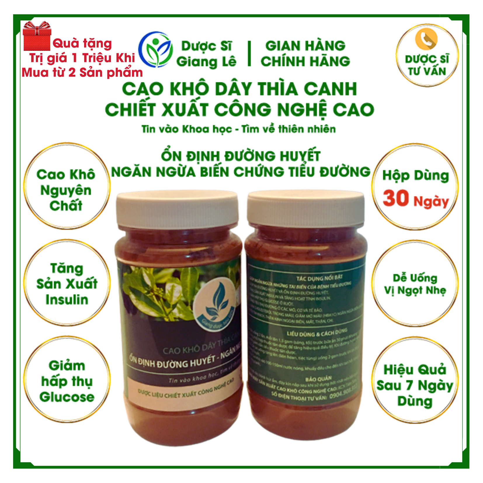 Cao Khô Dây Thìa Canh duocsi_giangle Cao Khô Nguyên Chất Chiết Xuất Công Nghệ Cao Giúp Ổn Định Đường Huyết, Ngừa Biến Chứng Tiểu Đường
