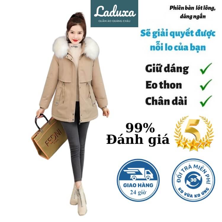 Áo khoác Parka lót lông nữ siêu dày - dáng ngắn rút eo túi chéo - Quảng Châu cao cấp xuất dư - Hot trend 2021