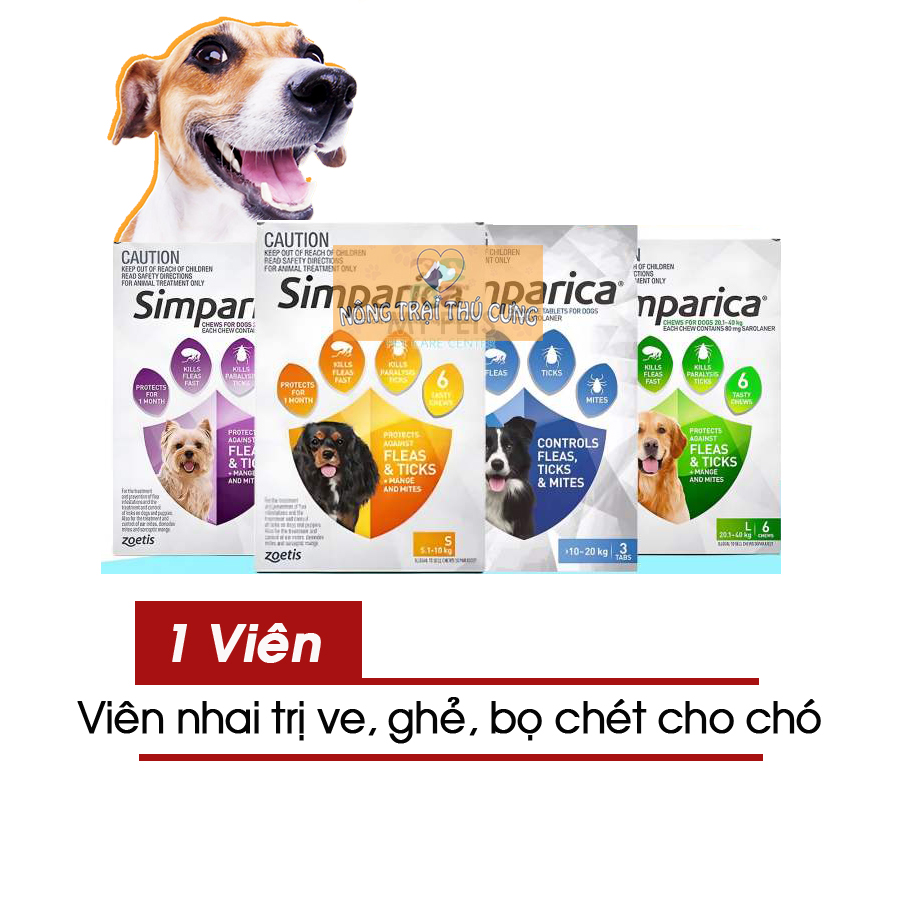   Lẻ 1 Viên  Viên Nhai Simparica Trị Ve Ghẻ Bọ Chét Cho Chó - Bảo Hộ 35 Ngày -  Nông Trại Thú Cưng  