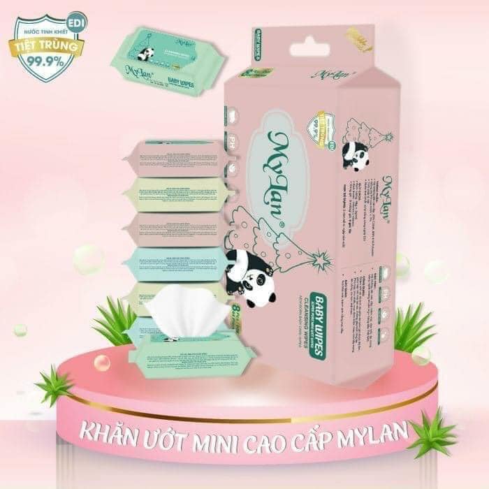 Khăn ướt mini cao cấp Mylan 8 Gói/Lốc, 8 Miếng/gói