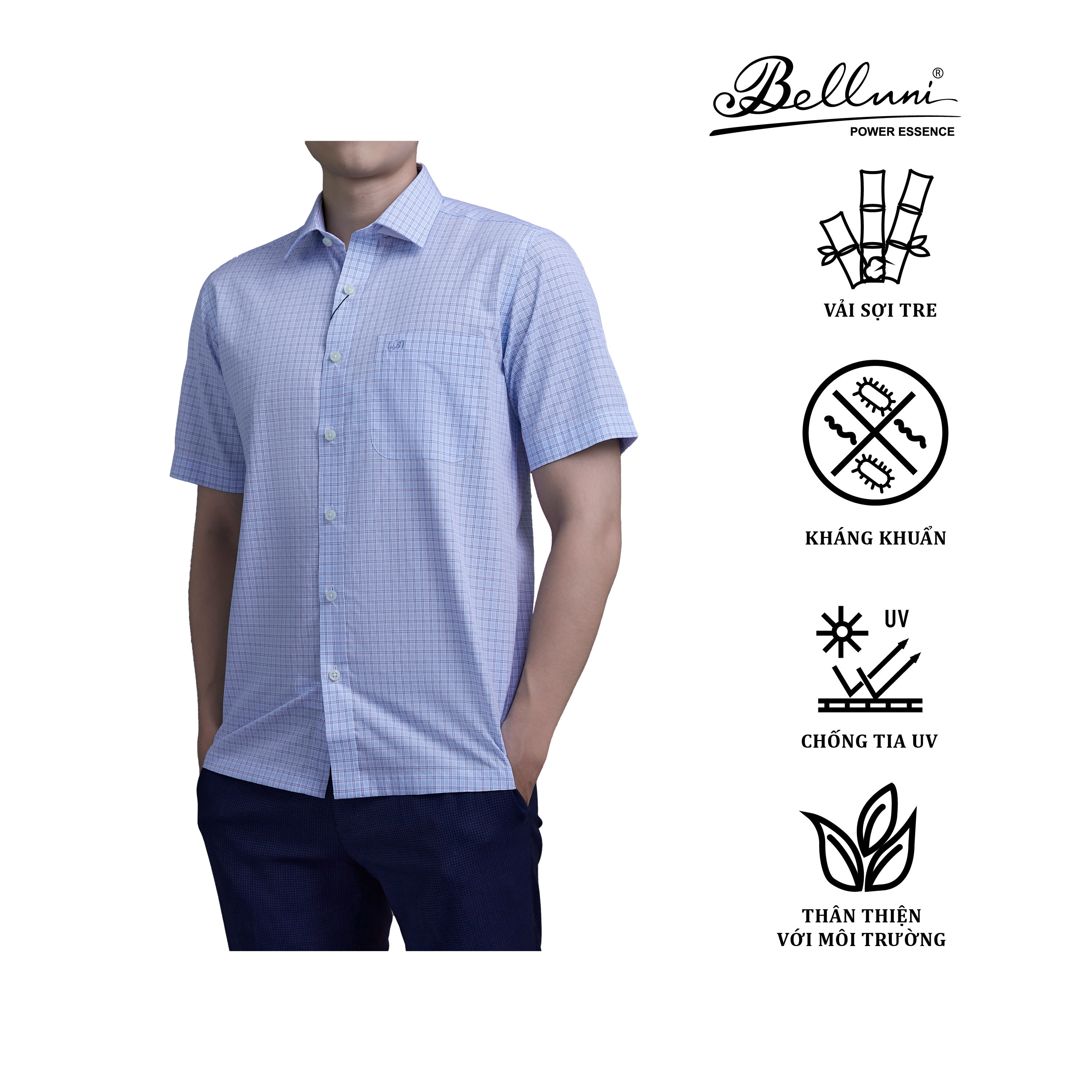[New Arival] Áo sơ mi nam ngắn tay cao cấp BELLUNI vải sợi tre - ABN.BP.BE.232.B6