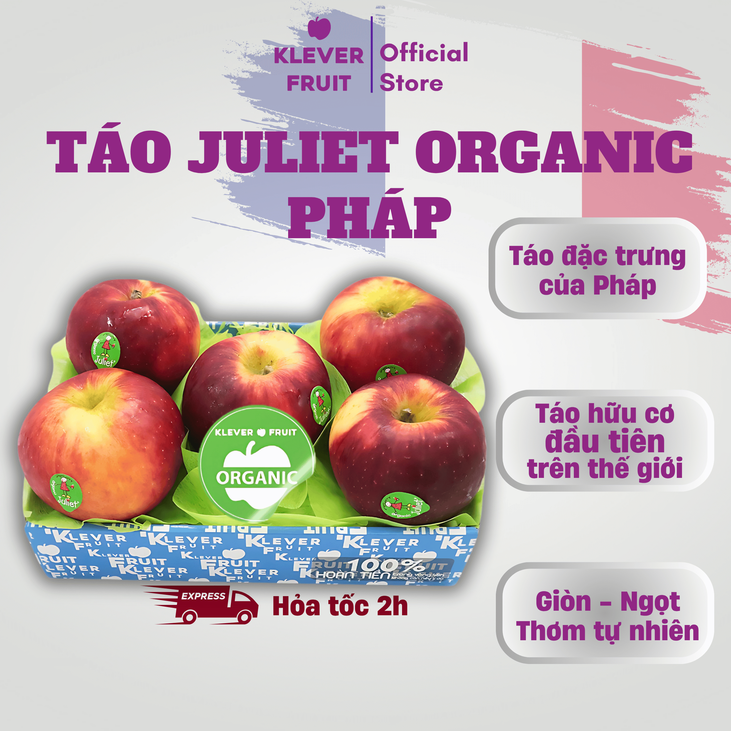 Táo Juliet Organic Pháp - Táo Organic - Táo Hữu cơ Pháp - Trái cây nhập khẩu cao cấp Klever Fruit