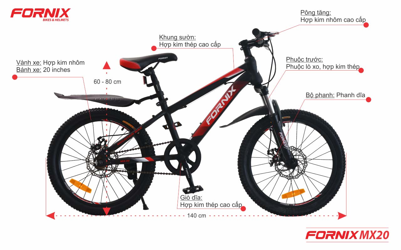 Xe đạp trẻ em Fornix MX20 - Vòng bánh 20 inch- Bảo hành 12 tháng