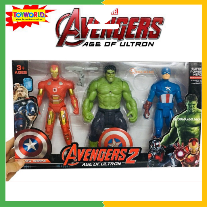 Đồ Chơi Mô Hình Siêu Anh Hùng TOYWORLD Gồm 3 Nhân Vật Và Phụ Kiện, Cao 21cm, Có Đèn Led Phát Sáng Và Cử Động Khớp