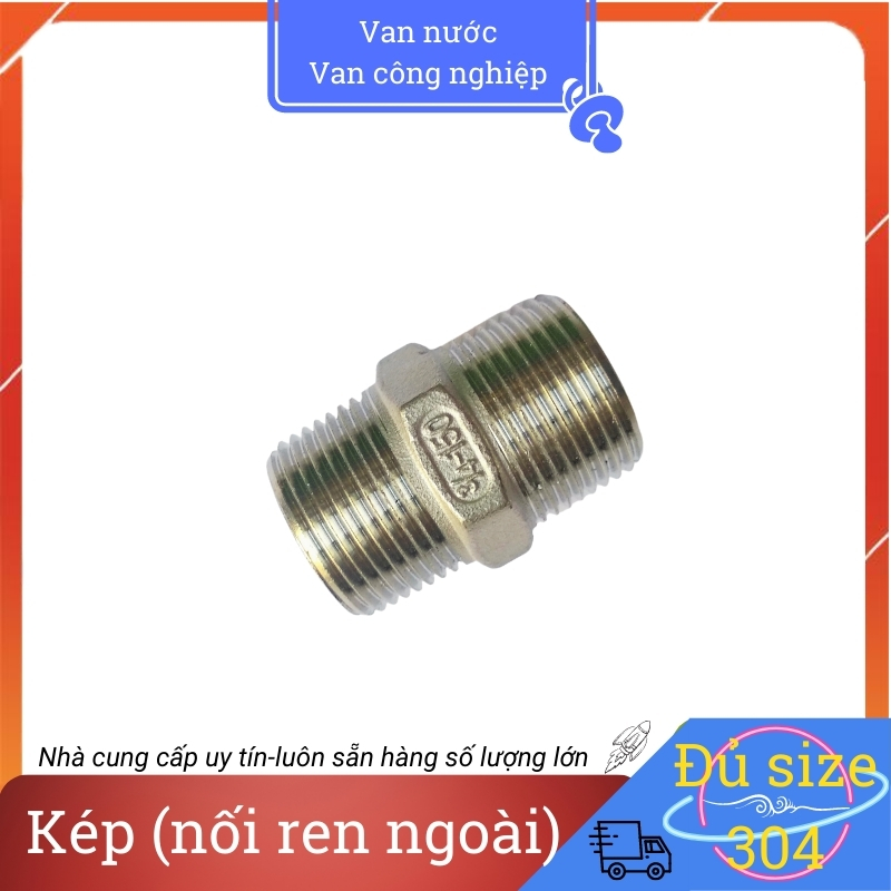 Kép inox 304 phi 27 nối thẳng lục giác ren ngoài hai đầu chất liệu bằng thép không gỉ