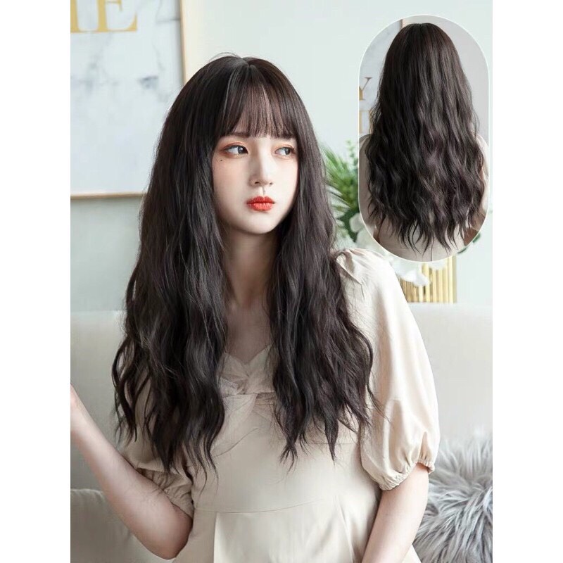 Tóc giả nguyên đầu❤️Tóc giả cả đầu xù dài màu đen cao cấp 8040