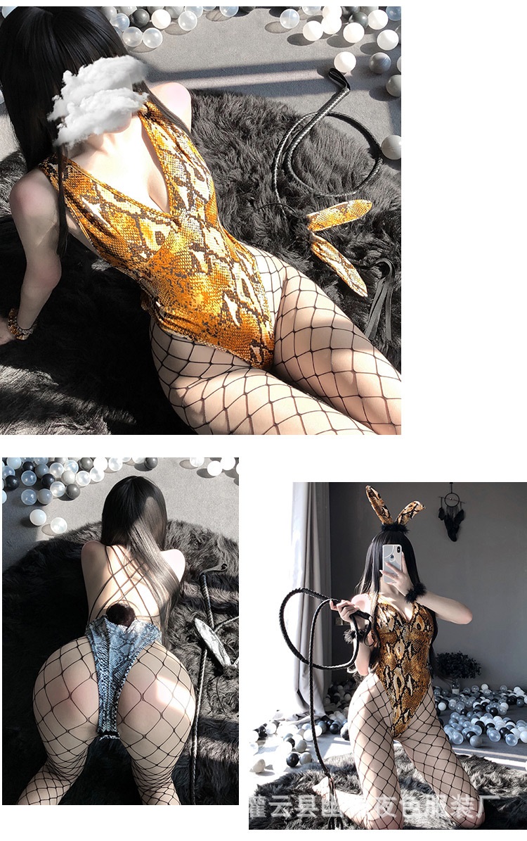 Đồ ngủ cosplay thỏ họa tiết da rắn liền thân bodysuit (kèm 1 tai thỏ + 2 vòng tay + đuôi thỏ) vô cùng sexy BS04A, váy ngủ sexy, đồ ngủ sexy, váy ngủ gợi cảm, đồ ngủ gợi cảm, Đồ ngủ cosplay gợi cảm, Freesize