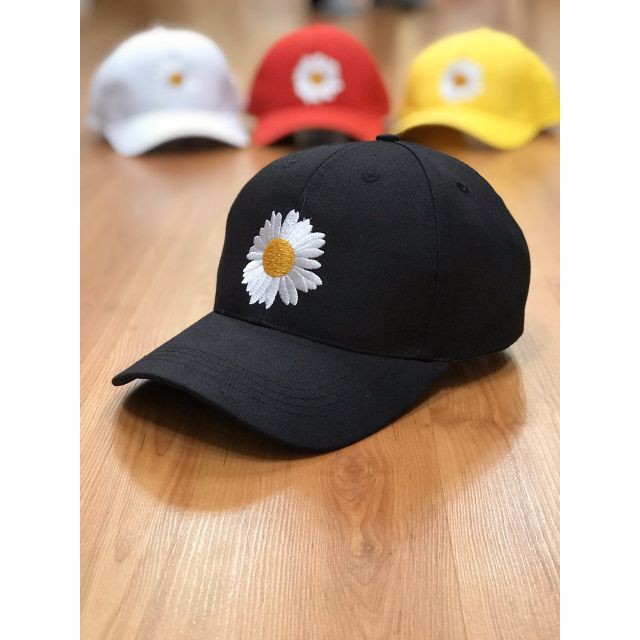 Mũ , nón lưỡi trai kaki đen có thêu hoa cúc cho cả nam và nữ