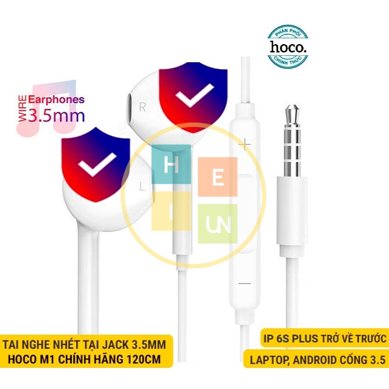 Tai nghe có dây nhét tai chân tròn 3.5mm M1 dùng cho iphone, samsung, oppo - có míc và phím tăng giảm âm lượng-Màu trắng-Hàng chính hãng