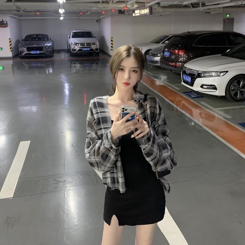 Áo khoác sơ mi nữ tay dài sọc caro ulzzang