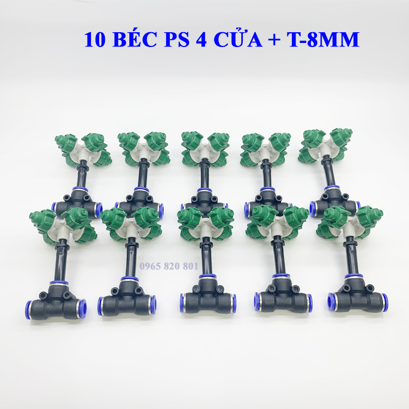 [Combo] 10 Bộ béc phun sương 4 hướng kèm kết nối nhanh 8mm.