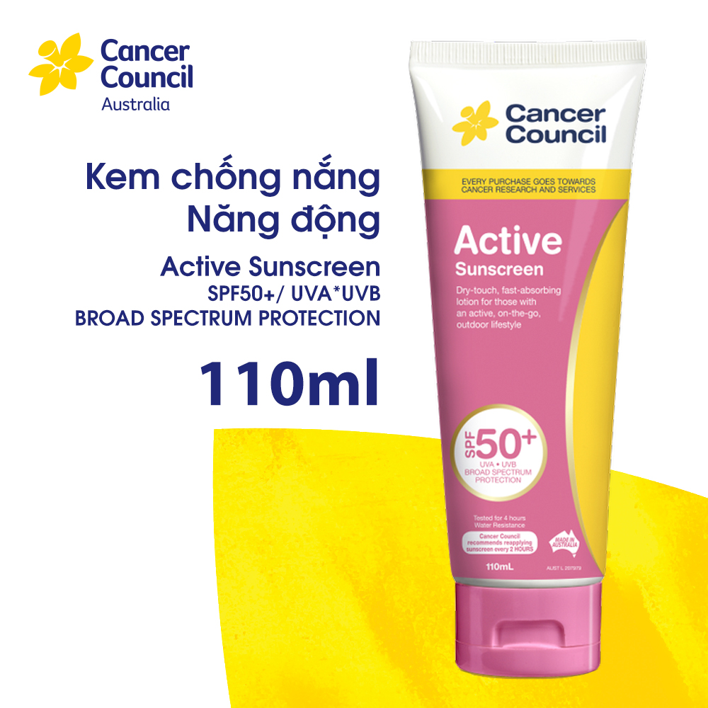 Kem chống nắng năng động Cancer Council Active Pink SPF 50+ PA++++ 110ml