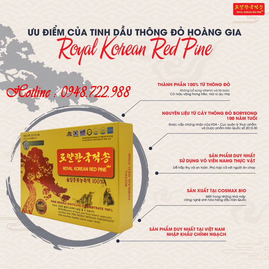 Royal Korean Red Pine - Tinh Dầu Thông Đỏ Hoàng Gia Hàn Quốc 120 Viên