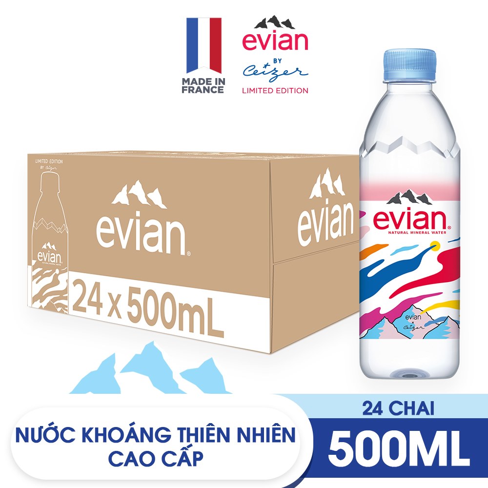 Thùng 24 chai nước khoáng thiên nhiên Evian Limited Edition 500ml