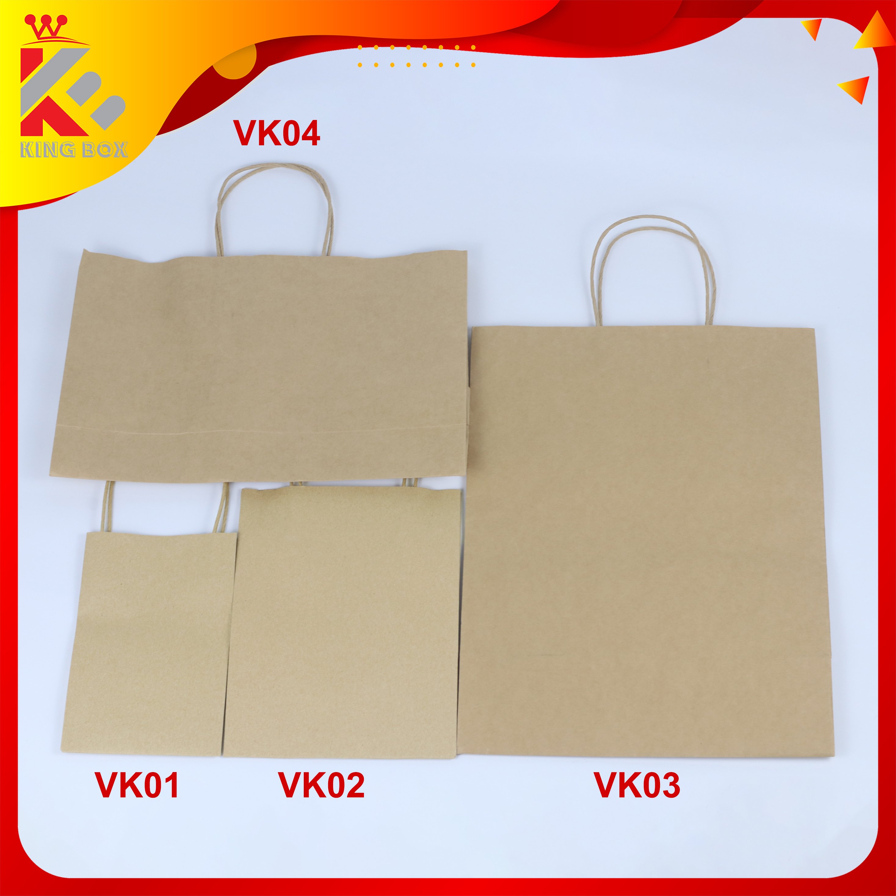Set 50 Túi Giấy Kraft đựng thực phẩm có quai đủ kích cỡ loại dày 120gsm KING BOX