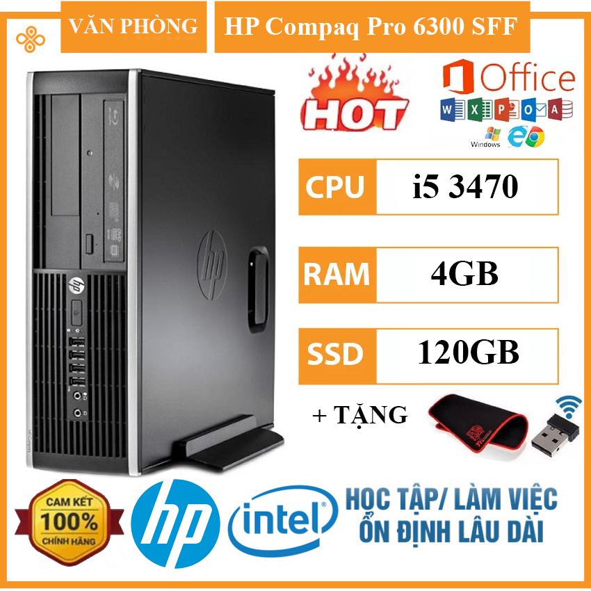 Case Máy Tính Để Bàn, Máy Tính Văn Phòng HP 6300 SFF CPU i5 3470 Ram 4GB SSD 120GB, Máy Tính Đồng Bộ, Bộ Máy Tính Cho Văn Phòng, Học Tập, Live Stream Tặng USB thu Wifi và bàn di chuột, Bảo hành 12 tháng - Thanh Nhan PC