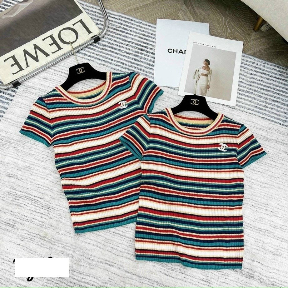 Áo len nữ kẻ mongtoghi ngắn tay
