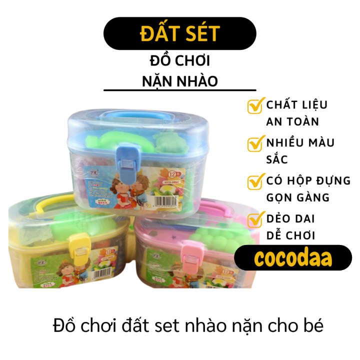 Đất nặn - Hộp 12 đất sé nhiều màu kèm khuôn cho bé - Đất sét thủ công cho bé học tập và sáng tạo