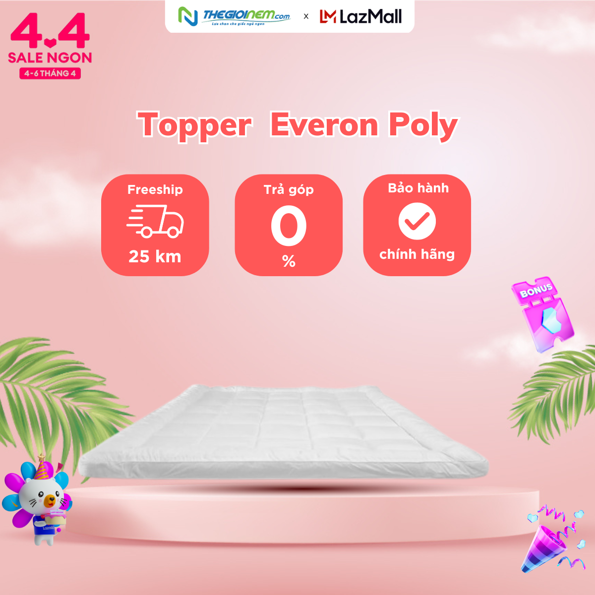 Topper Everon- Tấm trải tăng tiện nghi- Tấm trải làm mềm nệm. -Độ dày ( 5cm-7cm).