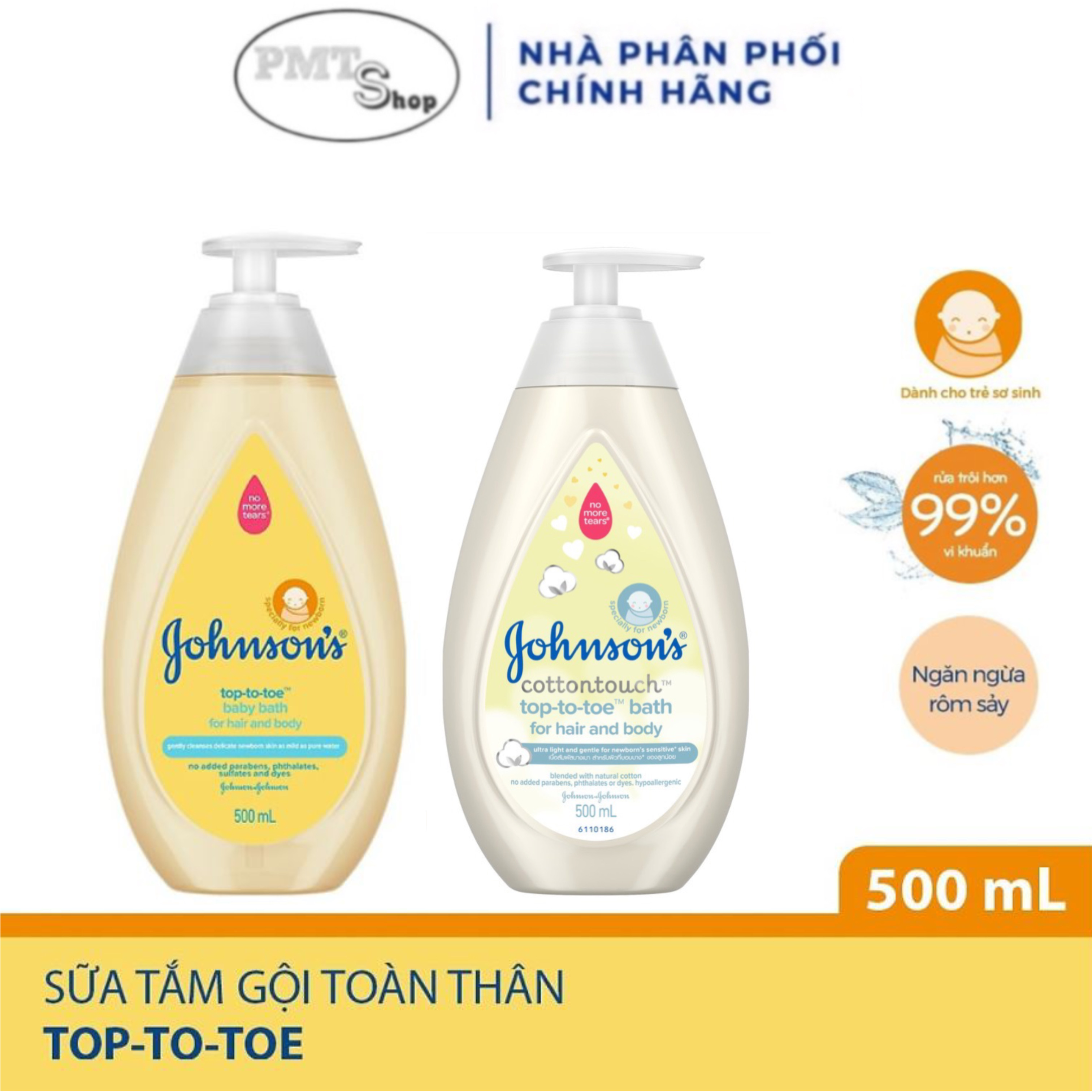 Sữa tắm gội toàn thân cho bé Johnson Baby Bath 500ml Top To Toe / Johnson's Cotton Touch mềm mịn