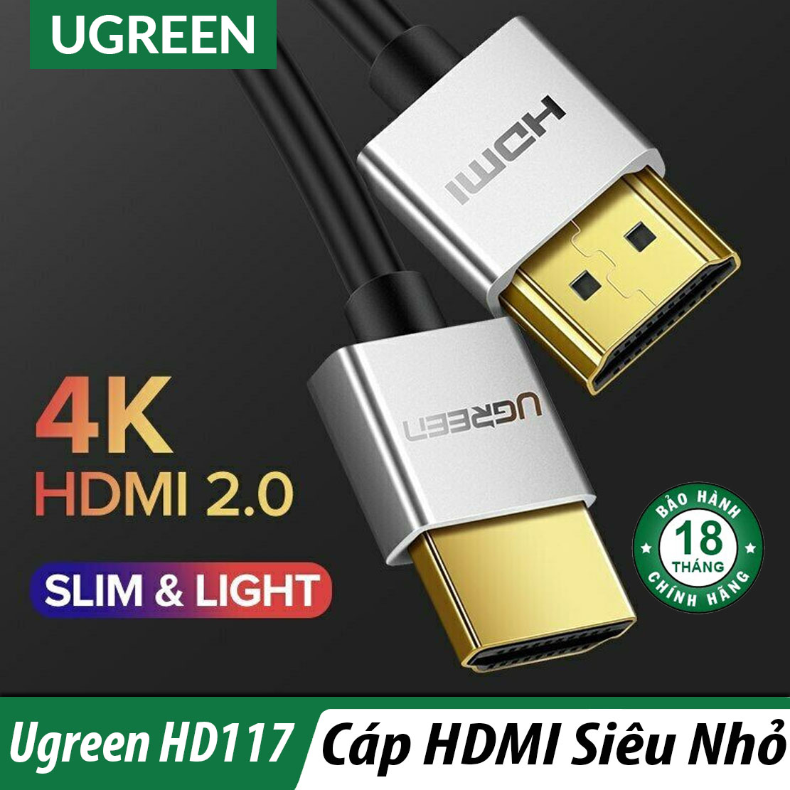 Cáp hdmi 2.0 sợi siêu nhỏ cao cấp ugreen hd117 chuẩn 4k@60hz - bh 18t chính hãng