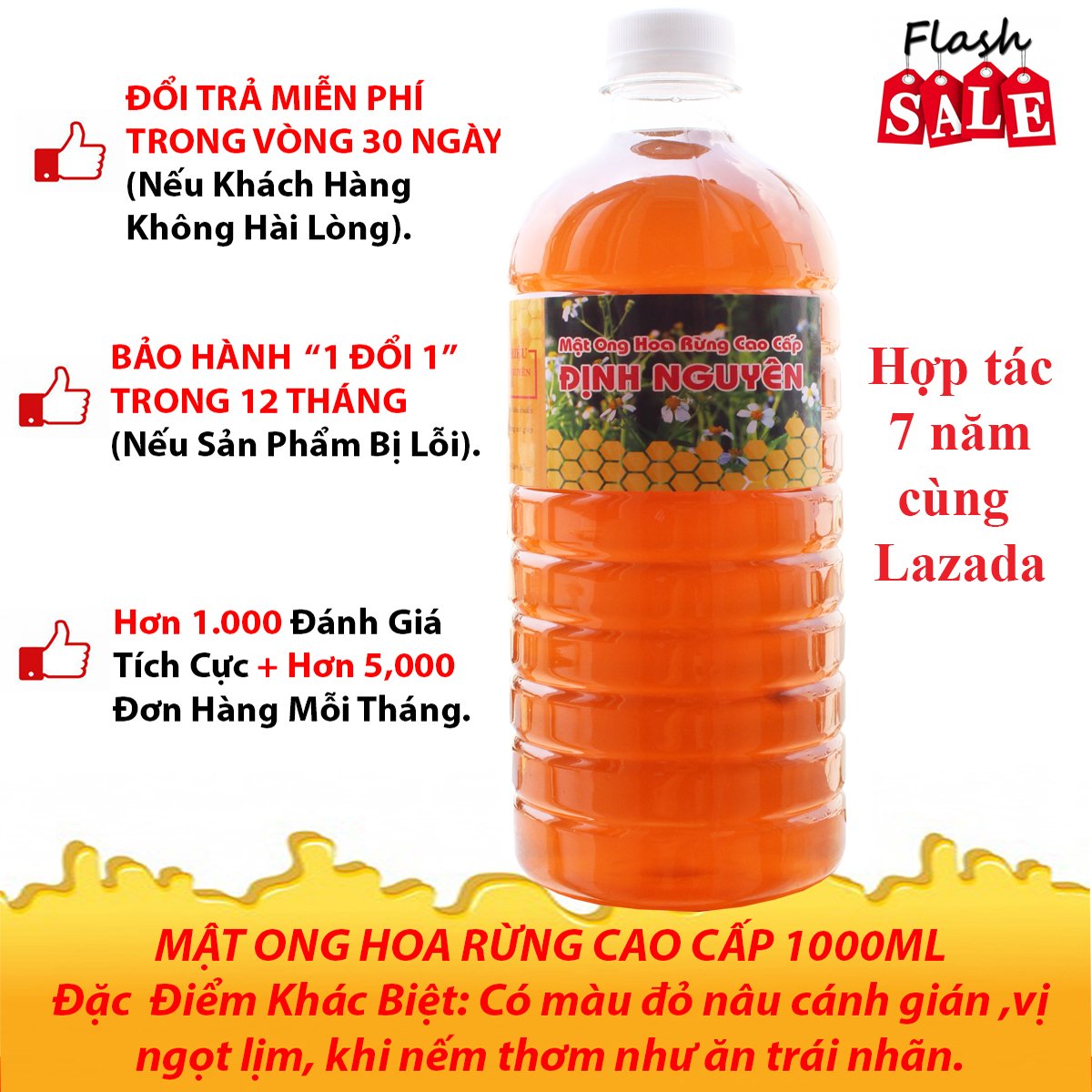 Mật ong Hoa Rừng Cao Cấp 1 Lít màu vàng óng  mùi thơm đặc biệt