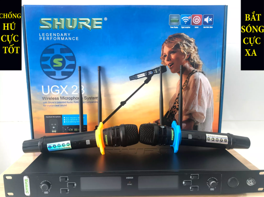 Micro Karaoke Không Dây SHURE UGX-23 Cao Cấp - Có Chế Độ Tự Ngắt, Sóng UHF Cực Khỏe, Mic Bắt Tiếng Cực Nhạy, Siêu Chống Hú BH 1 NĂM