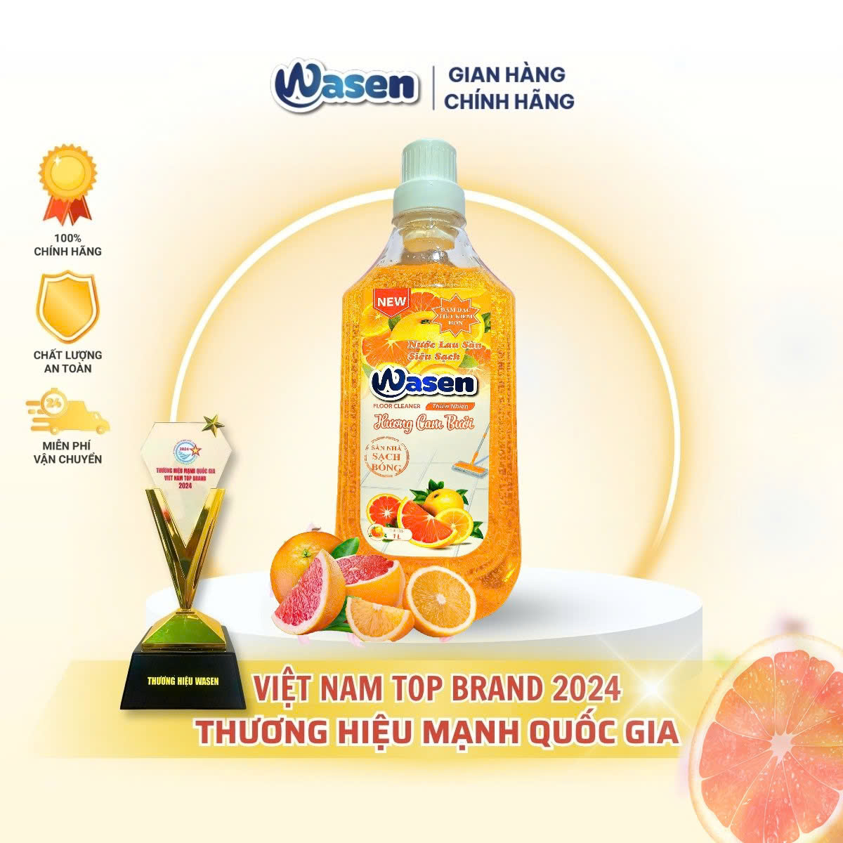 NƯỚC LAU SÀN 1L WASEN SIÊU SẠCH TINH CHẤT THIÊN NHIÊN CAM BƯỞI ĐẶC TRƯNG BẢN SẮC VIỆT
