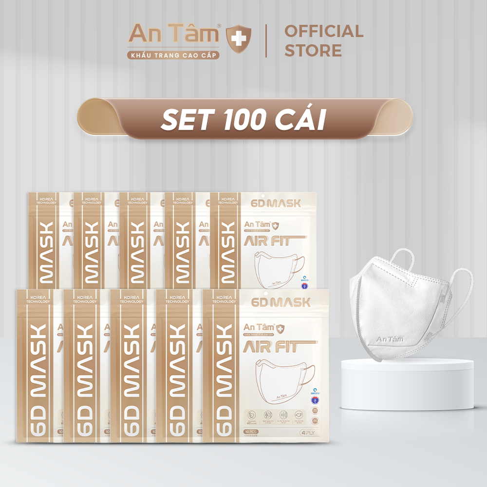  6D MASK - Set 100 cái - Khẩu trang y tế kháng khuẩn chính hãng An Tâm ôm sát khuôn mặt chống nắng toàn diện 