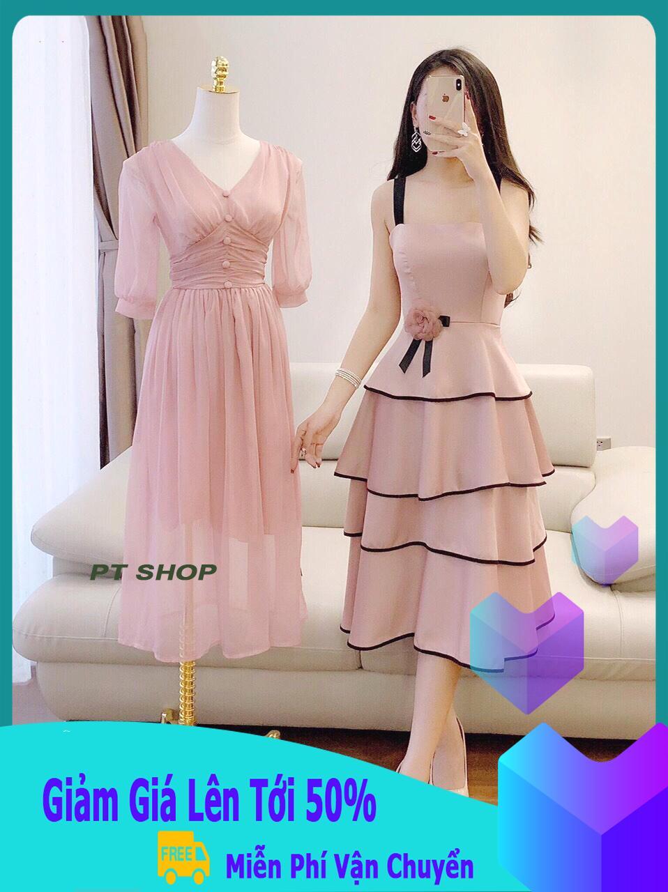 Đầm viền 2 dây kết bông thời trang pt shop