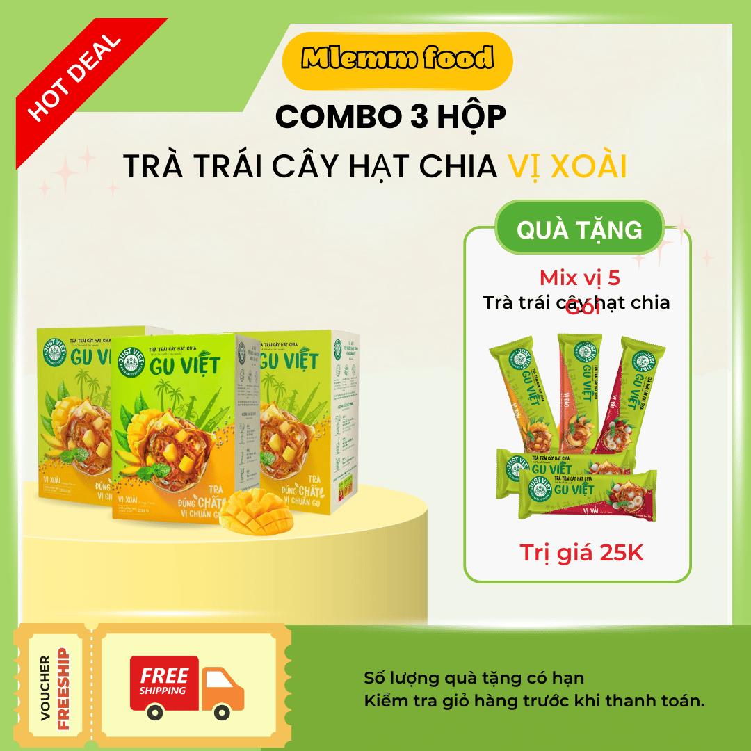 Trà Trái Cây Hạt Chia -COMBO 3 HỘP VỊ XOÀI - HỘP 10 GÓI x 20g
