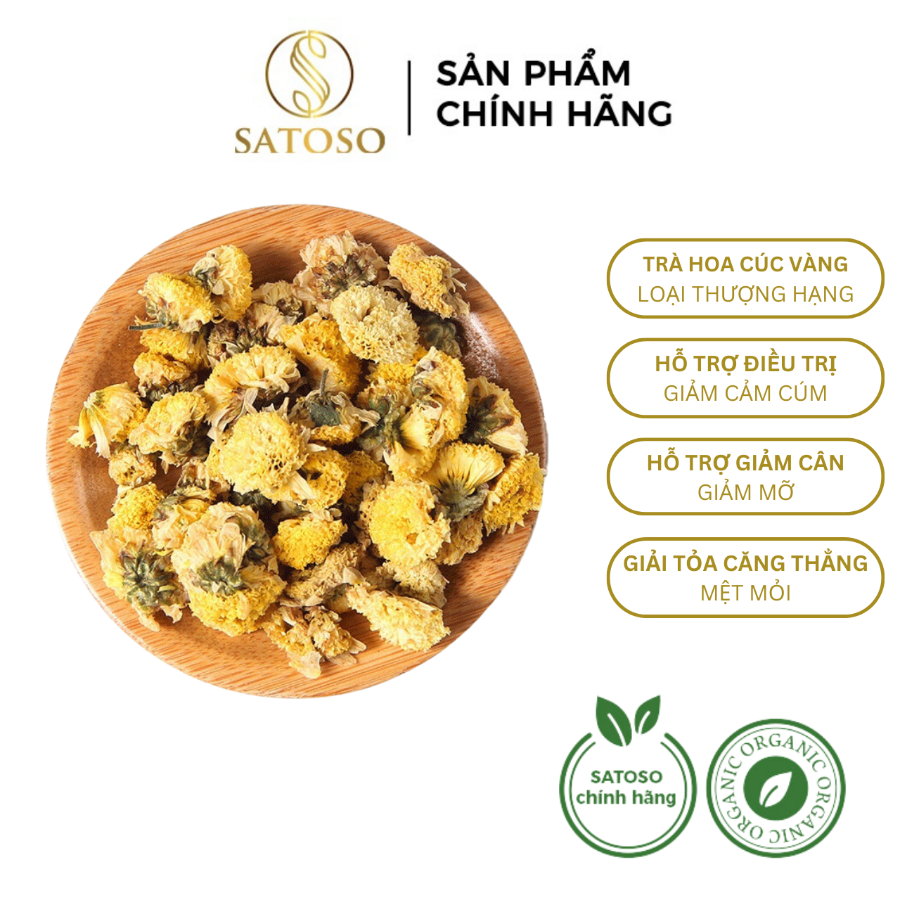 Trà hoa cúc vàng sấy khô nguyên bông thương hiệu SATOSO gói 200g