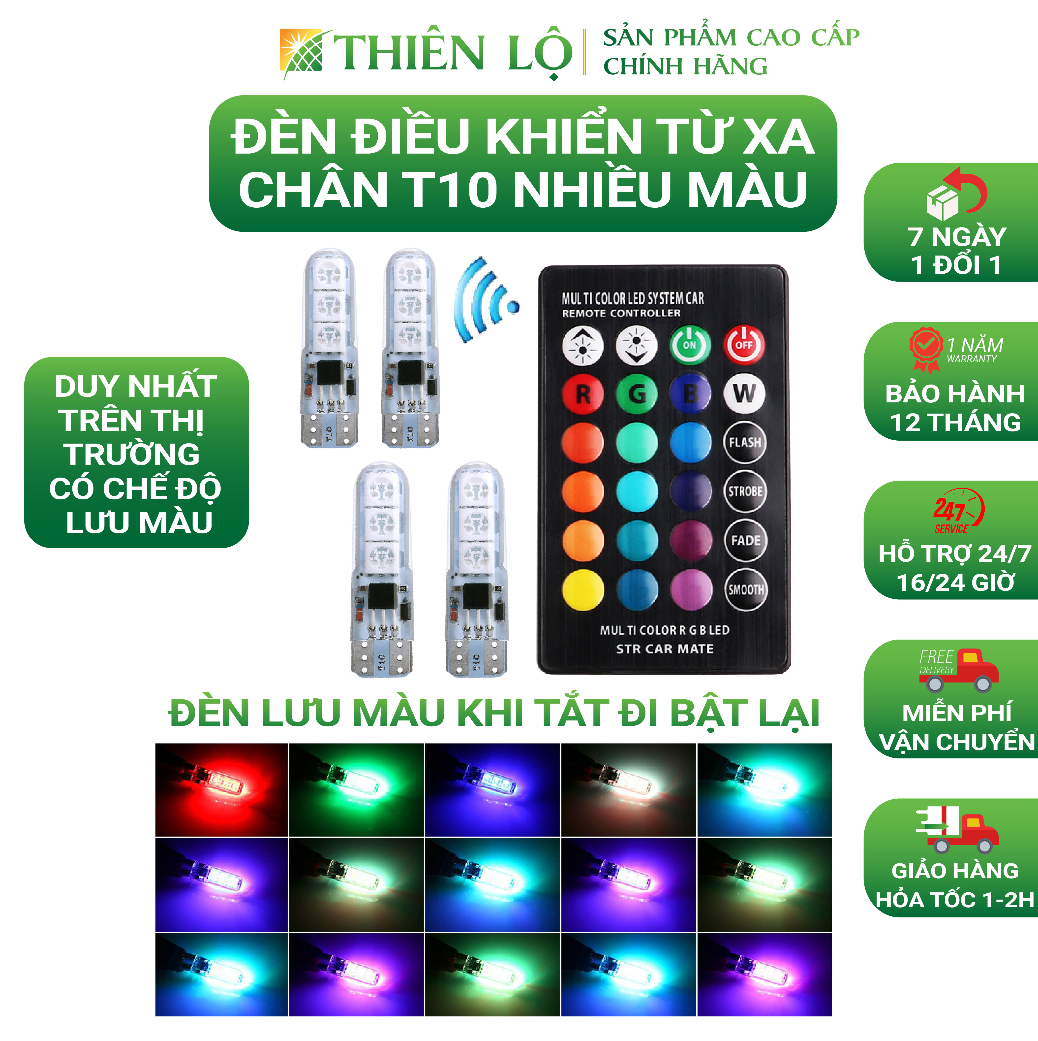 Bộ 4 đèn LED T10 Xi nhan demi điều khiển nhiều màu 6 SMD RGB T10 5050 siêu