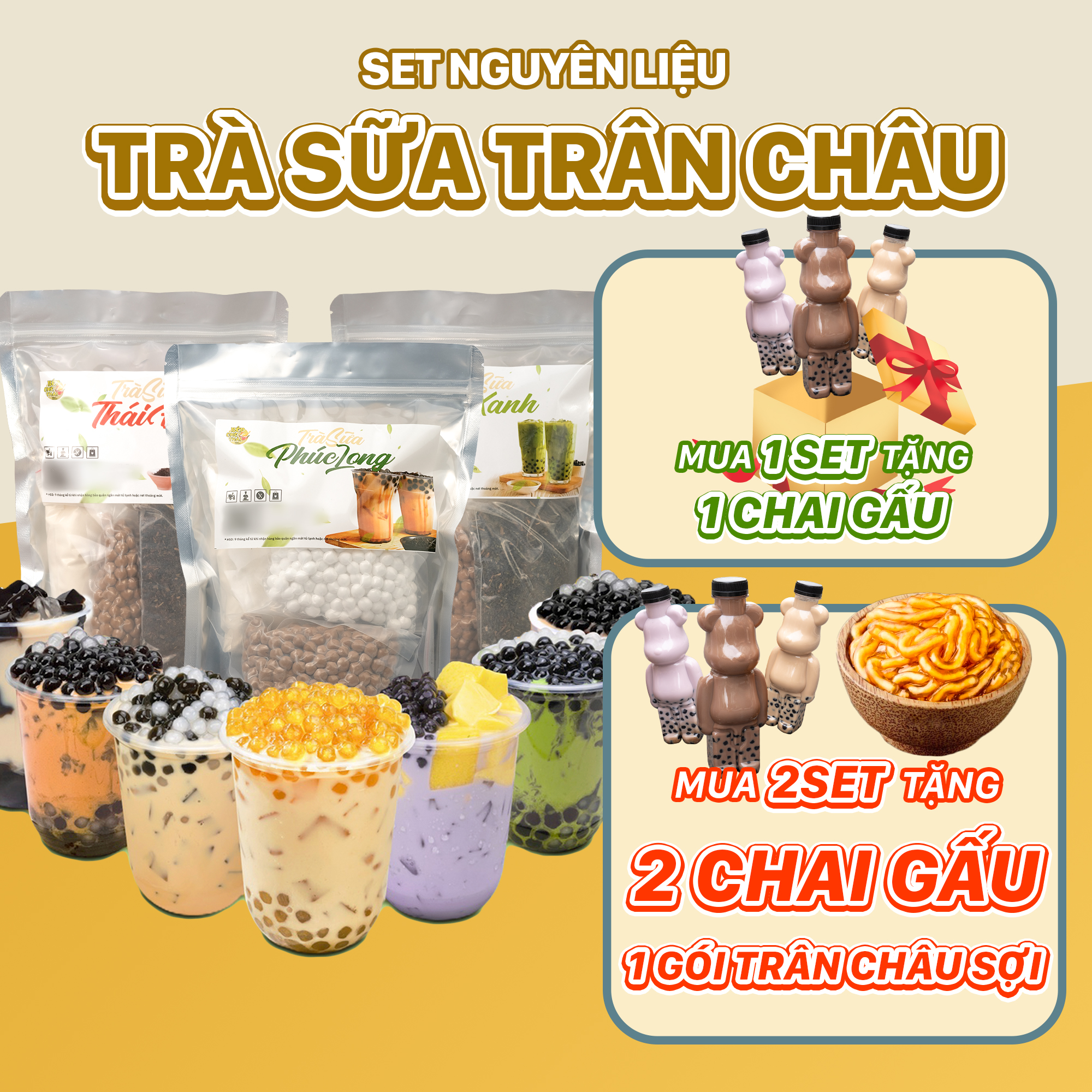 SET NGUYÊN LIỆU PHA TRÀ SỮA TRÂN CHÂU (25-30 Ly) - BẾP CHÈ THÁI - Tặng kèm công thức nấu