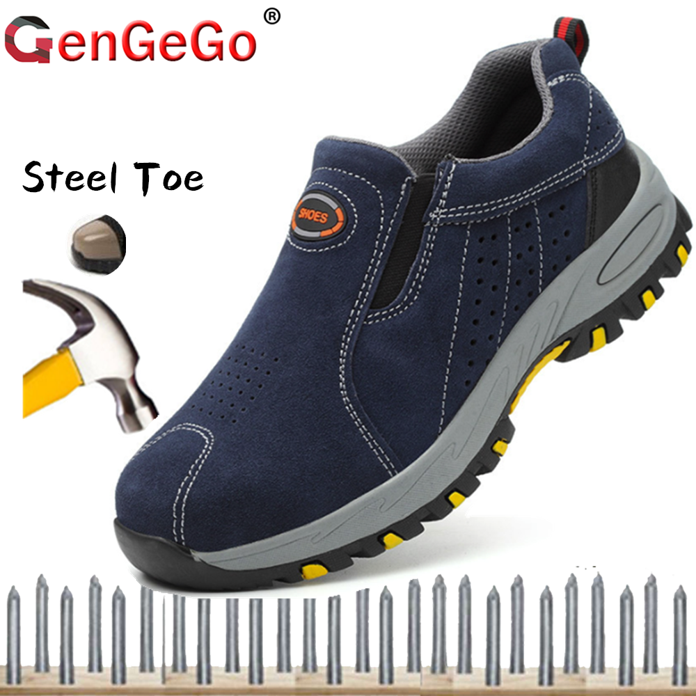 Giày Bảo Hộ GenGeGo Cho Nam, Giày Lưới Thoáng Khí, Phản Quang, Nhẹ, Chống Xuyên Thủng, Bốt Bảo Vệ Mũi Thép, Thời Trang