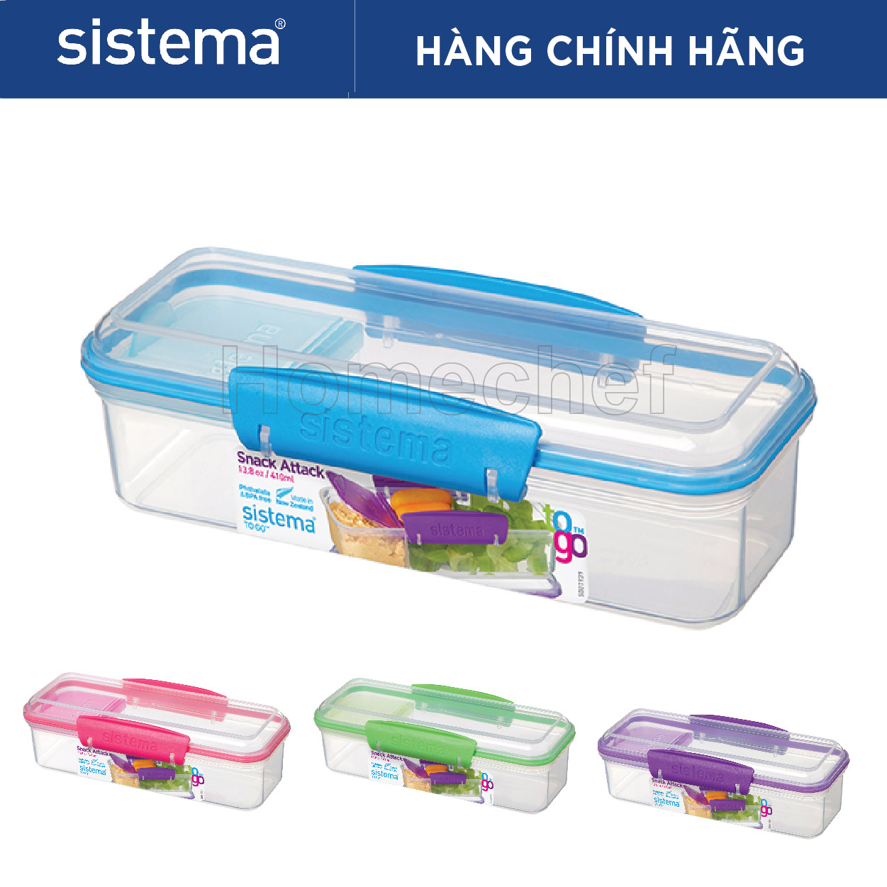 Hộp đựng thực phẩm Sistema 410ml không chứa BPA, dùng lò vi sóng, máy rửa bát, sản xuất tại New Zealand - 21479